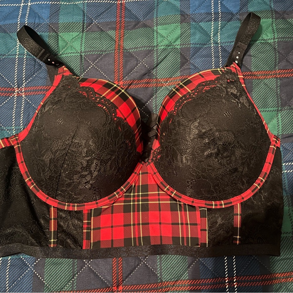 NWT Torrid, Plaid, Corset-style Bra - Black and Red